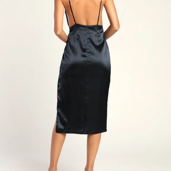 Lulu’s Adoring Attitude Navy Blue Satin Column Midi Dress - Picture 2 of 9